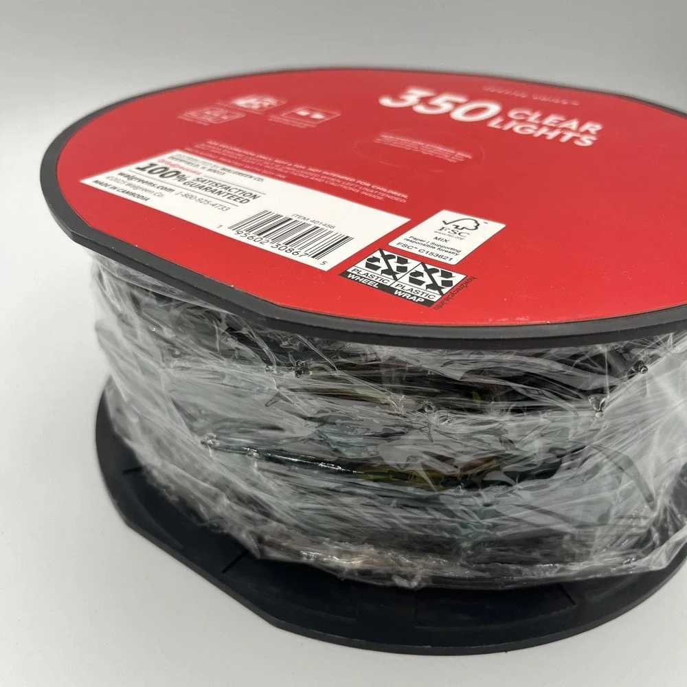 Christmas Lights Clear 350 String Green Festive Voice Wire Indoor Outdoor Reel